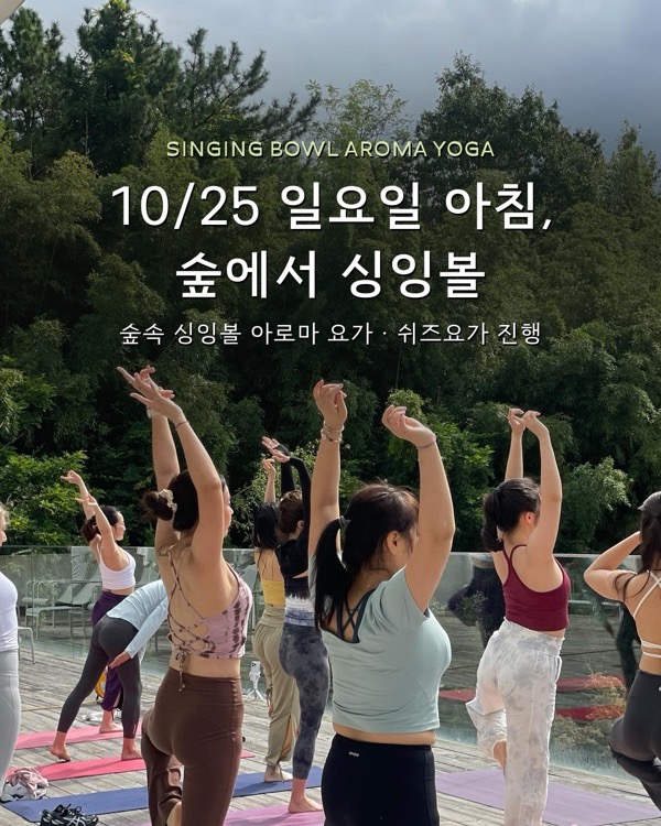 부산 송정 카페 프루터리포레스트 — 10/25(일) 오전 10시 「숲속 싱잉볼 아로마 요가」 · 부산 숲속 야외 요가